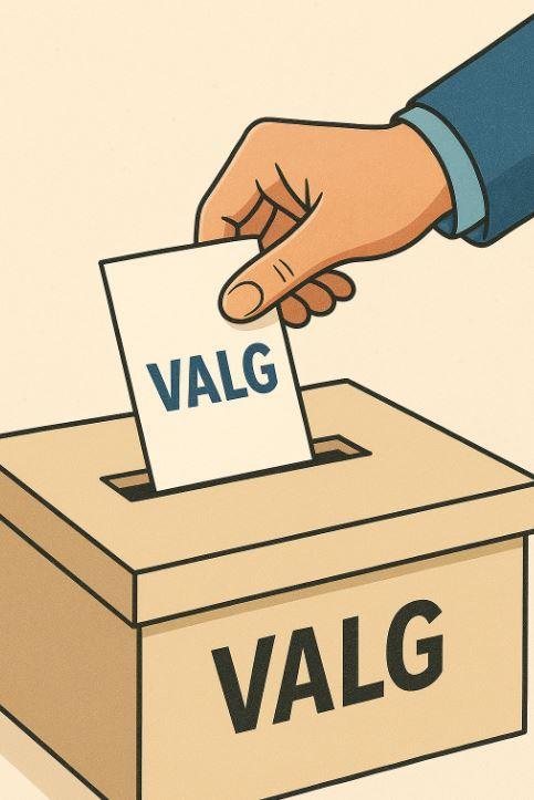 Illustrasjonbilete av ein som legg stemmeseddel i ei urne